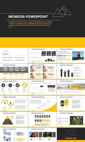 黄黑配色极简时尚ppt模板